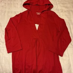 Women’s M/M St Johns Bay 3/4 sleeve red/white blouse 100% cotton w hoodie